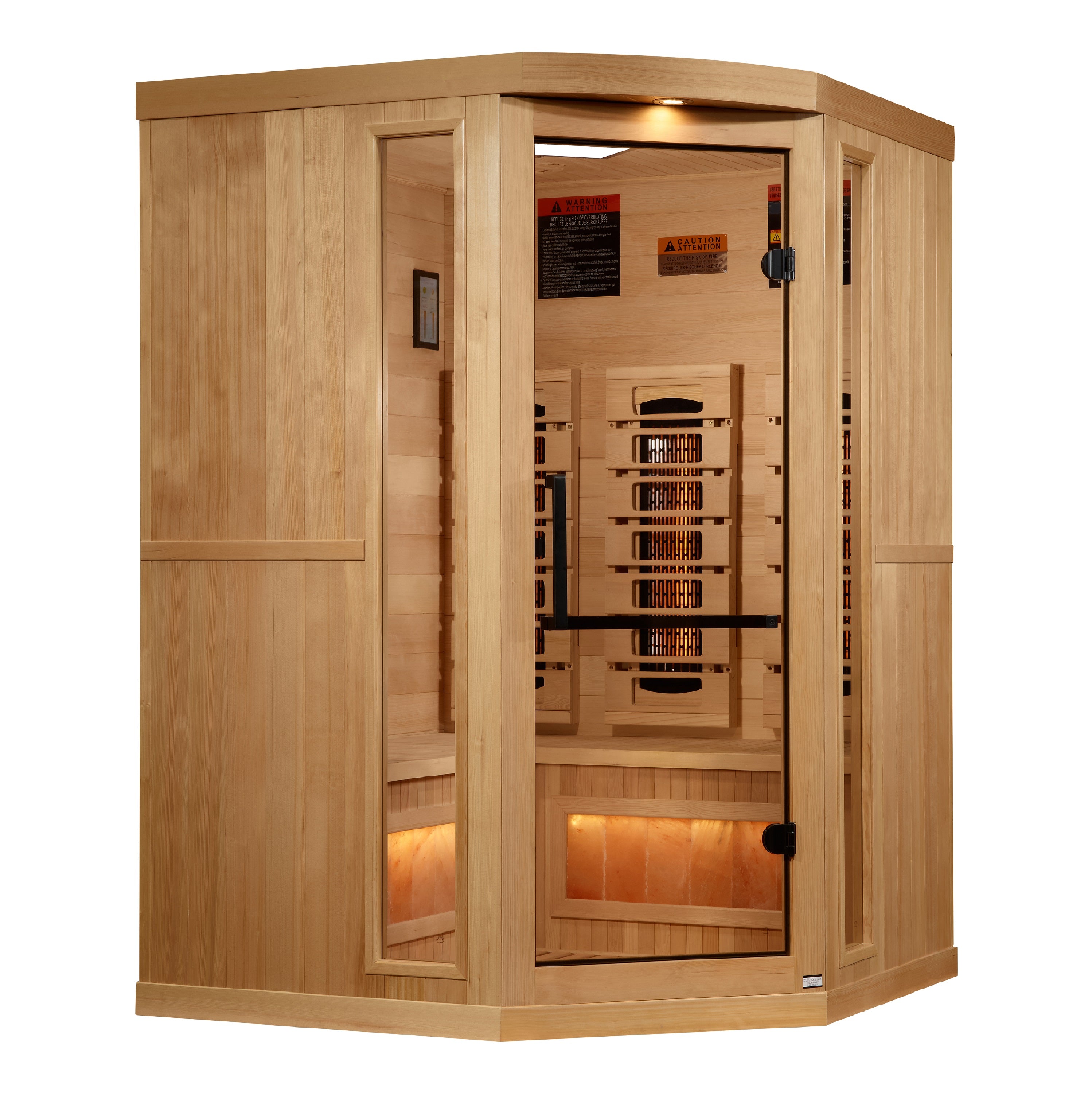 Golden Designs 3-Person Corner Full Spectrum PureTech™ Near Zero EMF (Under 3MG) FAR Infrared Sauna with Himalayan Salt Bar (Ca