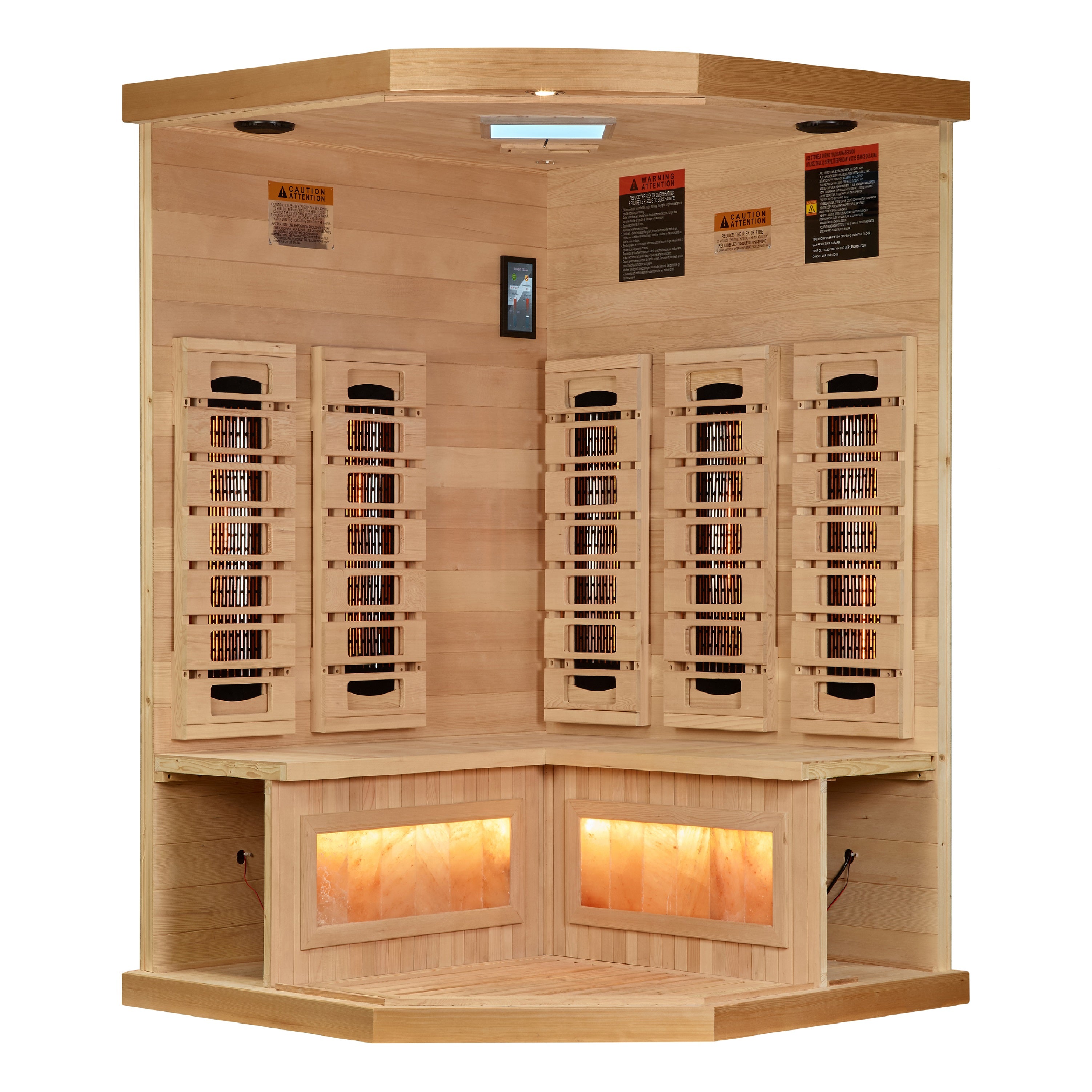 Golden Designs 3-Person Corner Full Spectrum PureTech™ Near Zero EMF (Under 3MG) FAR Infrared Sauna with Himalayan Salt Bar (Ca