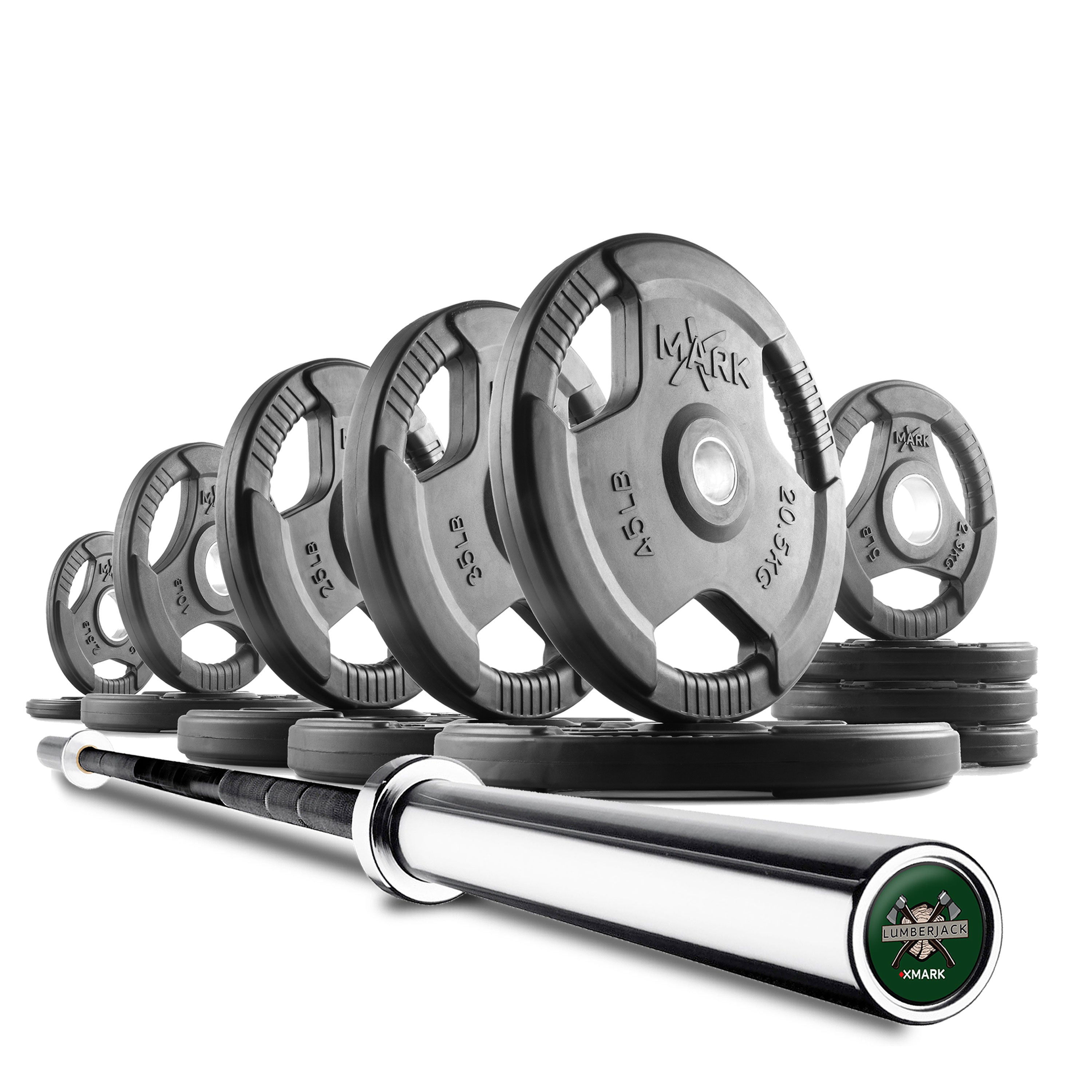 Tri-Grip Olympic Weight Plates and Olympic Barbell Sets