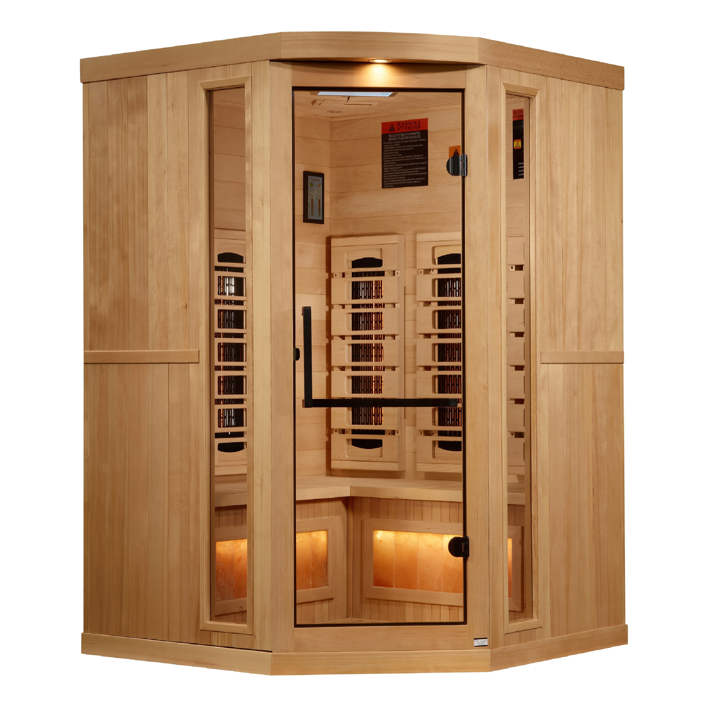 Golden Designs 3-Person Corner Full Spectrum PureTech™ Near Zero EMF (Under 3MG) FAR Infrared Sauna with Himalayan Salt Bar (Ca