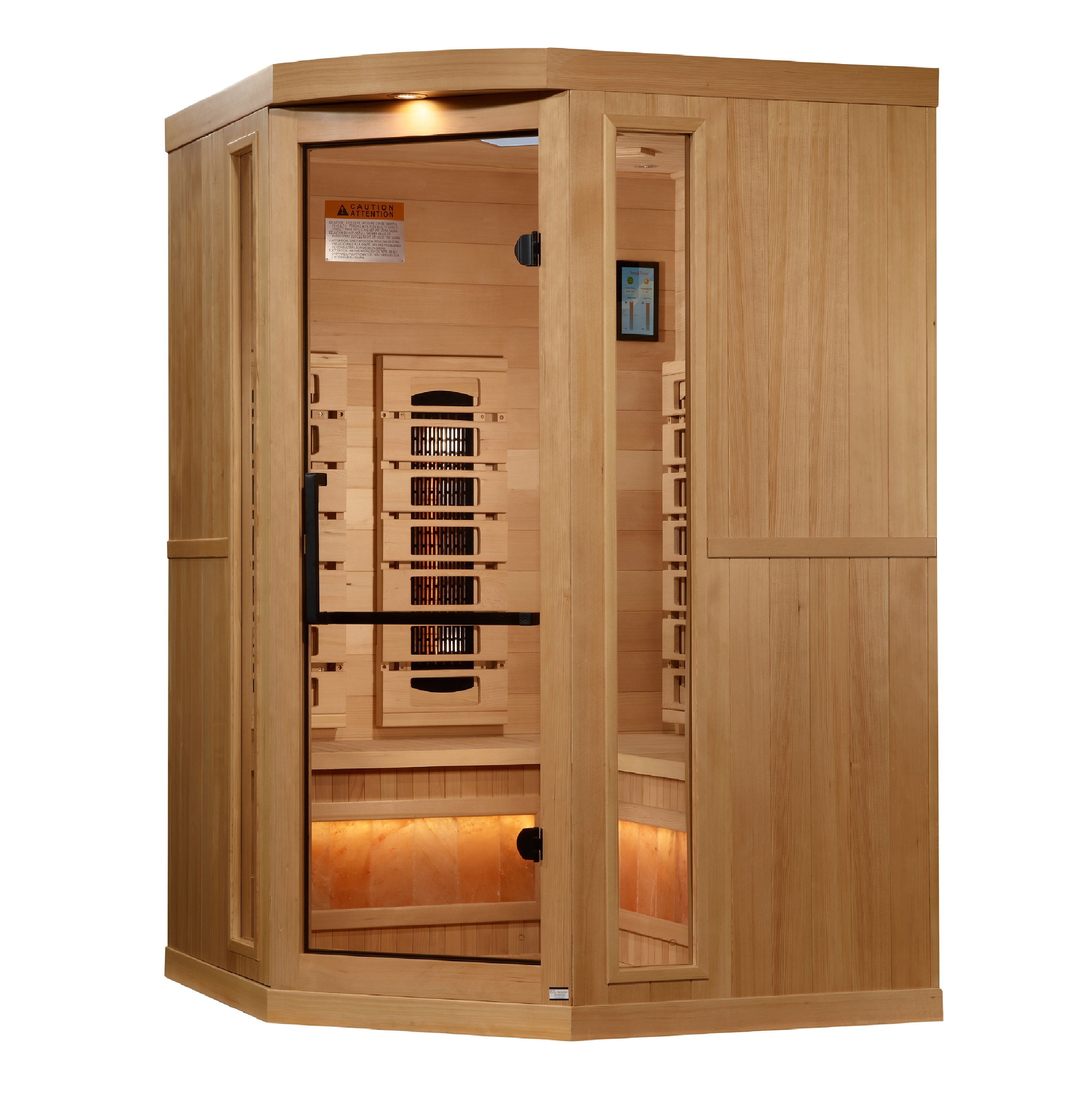 Golden Designs 3-Person Corner Full Spectrum PureTech™ Near Zero EMF (Under 3MG) FAR Infrared Sauna with Himalayan Salt Bar (Ca