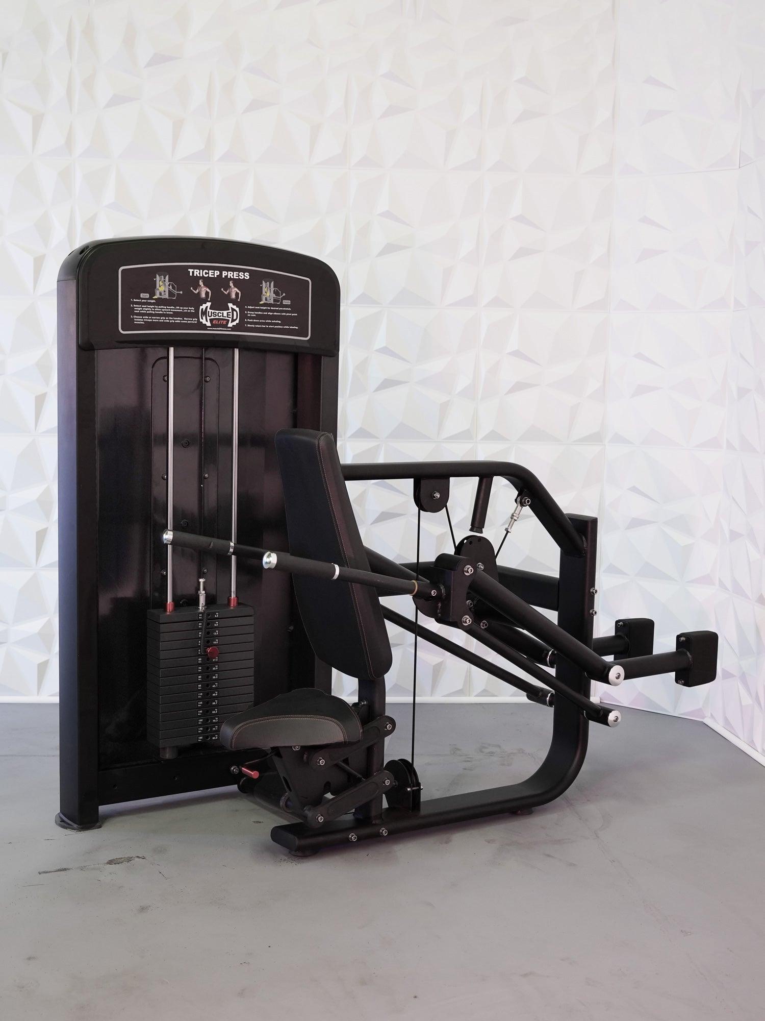 Elite Selectorized Triceps Press - Muscle D Fitness - Commercial Adjustable Seated Pin Selectorized Triceps Press Dip Press